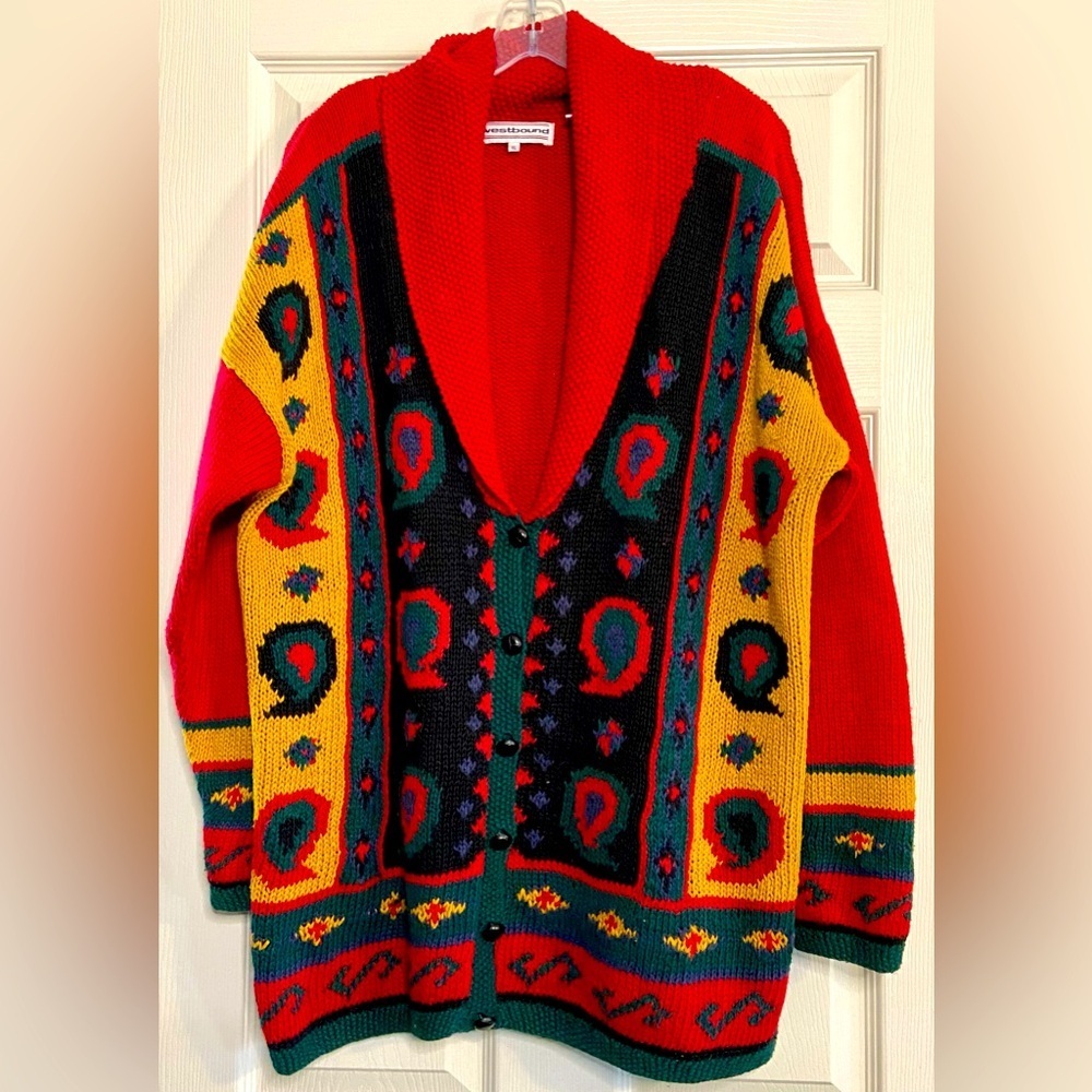 Westbound Women’s Red Bright Colored  Button Up cardigan long sleeve Sz 2X